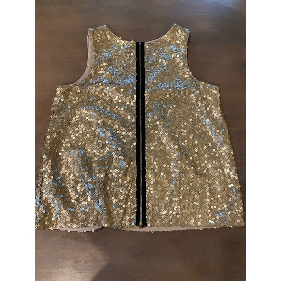 Vince Camuto Tank Top Gold Sequined Size XS Back Zip Polished Rocker Loose Fit - Picture 2 of 13